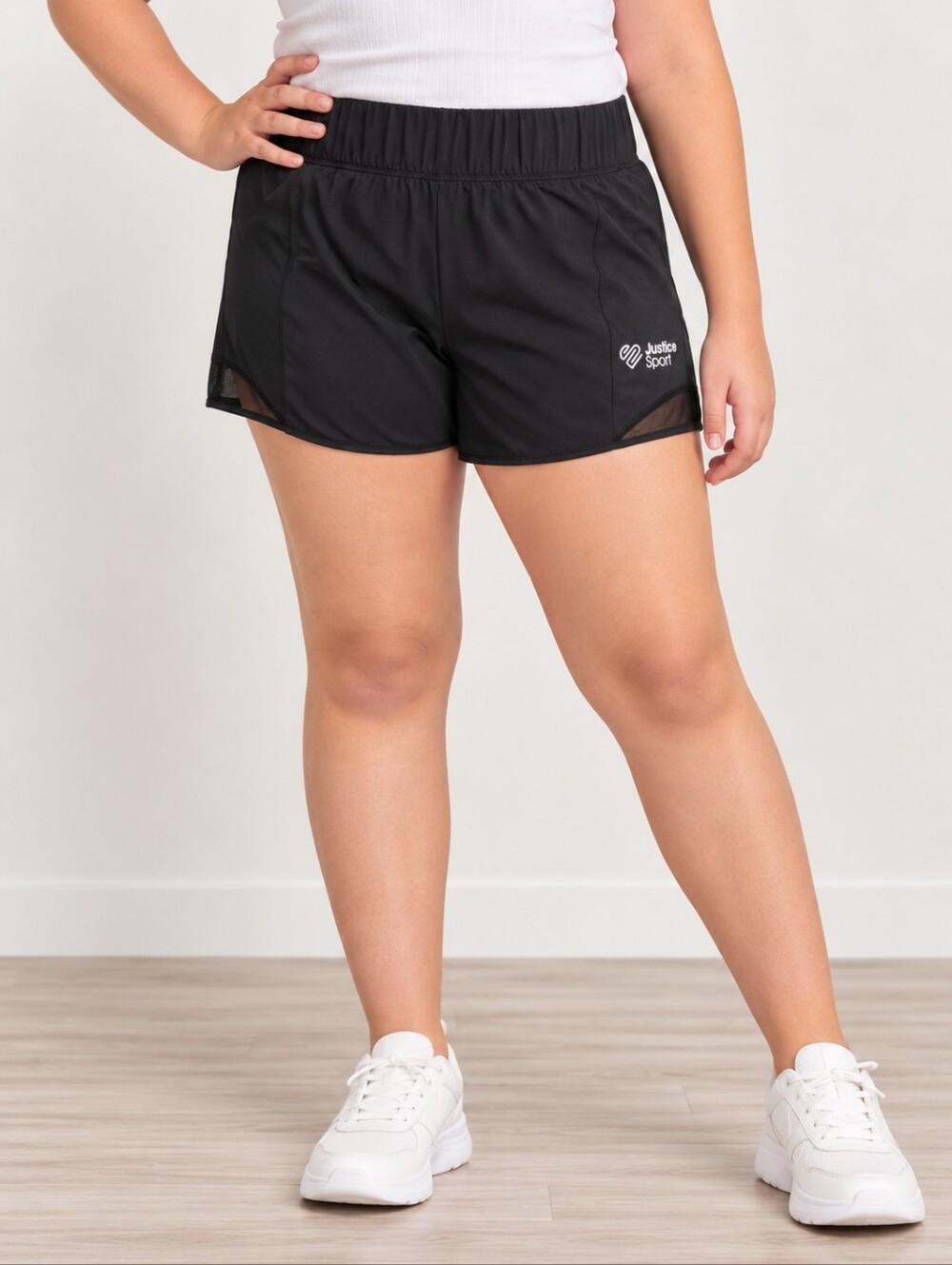 Justice Sport Active Side Mesh Lined Running Shorts Girls XL Plus Black Nee